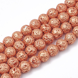 Brins de perles de pierre de lave naturelle galvanisées, ronde, cahoteuse, orange foncé, 6~6.5mm, Trou: 1mm, Environ 63 pcs/chapelet, 15.5 pouce