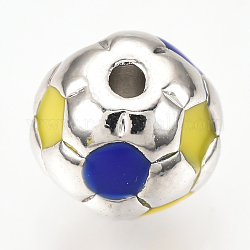 Perle di smalto in ottone, pallone da calcio, colorato, platino, 10mm, Foro: 1.5 mm