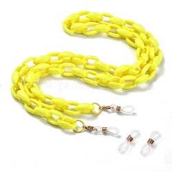 Eyeglasses Chains, Neck Strap for Eyeglasses, with Acrylic Cable Chains, Alloy Lobster Claw Clasps and Rubber Loop Ends, Yellow, 27.9 inch(71cm)
