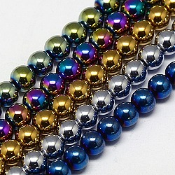 Chapelets de perles en hématite synthétique sans magnétiques, ronde, Grade a, couleur mixte, 6mm, Trou: 1.2mm, Environ 65 pcs/chapelet, 16 pouce