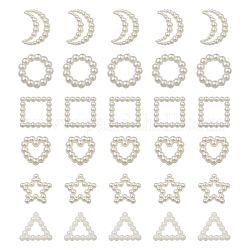 120 pz 6 stile abs plastica imitazione perla anelli di collegamento, luna e cuore e stella e triangolo e anello e quadrato, bianco crema, 10.5~15x11~12x2~3mm, 20pcs / style