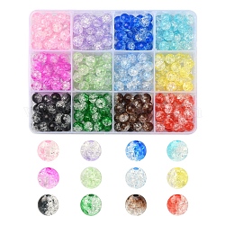 360 pièces 12 couleurs perles acryliques craquelées transparentes, ronde, couleur mixte, 8x7.5mm, Trou: 1.8mm, 30 pcs / couleur