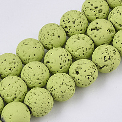 Fili di perle di roccia lavica naturale verniciati a spruzzo, tondo, verde lime, 8~9mm, Foro: 0.7 mm, circa 47~48pcs/filo, 15.75 pollice (40 cm)