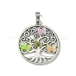 Antique Silver Tone Alloy Pendants, Tree of Life Charms with Resin Butterfly Cabochons and 304 Stainless Steel Snap on Bails, Colorful, 37x33x5mm, Hole: 8x4mm