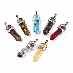 Transparent Epoxy Resin Pendants, with Natural Gemstone Chip, with Alloy Findings , Cadmium Free & Nickel Free & Lead Free, Pen, Mixed Color, 41x13x10mm, Hole: 4x5.5mm