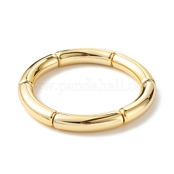 Chunky Acrylic Curved Tube Beaded Stretch Bracelet for Women, Gold, Inner Diameter: 2 inch(5.2cm)