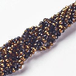 Electroplate Glass Bead Strands, Half Red Copper Plated, Faceted, Rondelle, Black, 4x3mm, Hole: 1mm, about 140~145pcs/strand, 18.9 inch