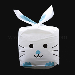 (vendita di liquidazione) sacchetti di caramelle di plastica coniglietto kawaii, borse per le orecchie di coniglio, sacchetti regalo, stampato a due lati, ciano scuro, 22.5x14cm