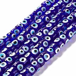 Chapelets de perles vernissées manuelles, colonne, bleu minuit, 7.5~8.5x5~6mm, Trou: 1.4mm, Environ 39~40 pcs/chapelet, 9.06~9.45 pouce (23~24 cm)