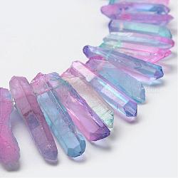 Гальванизировать природный кристалл кварца бусы пряди, окрашенные, граненые, самородки, фиолетовые, 23~47x8.5~9.5x8~10 мм, отверстие : 2 мм, 15.7 дюйм (40 см)