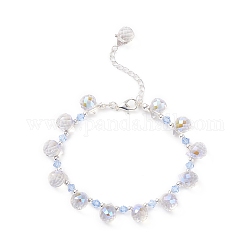 Bracelet en perles de verre en forme de larme de cristal autrichien imitation, 304 bijoux en acier inoxydable pour femme, bleuet, 7-1/2 pouce (19 cm)