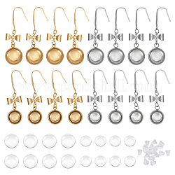 8 paires 4 styles bowknot dôme blanc avec boucles d'oreilles pendantes rondes plates, 304 bijoux en acier inoxydable pour femme, platine et d'or, 45~46mm, pin: 0.7 mm, 2 paire/style