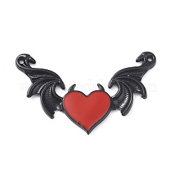 Gros pendentifs en alliage d'émail, coeur avec breloque aile, électrophorèse noir, rouge, 34x54x3mm, Trou: 1.5mm