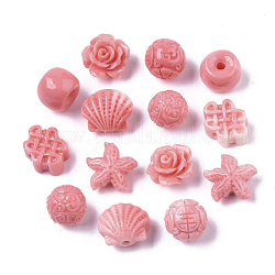 Perline corallo sintetico, forme misto, rosa caldo, 9~23.5x10.5~19x9~17mm, Foro: 1.4 mm