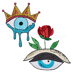 Chgcraft 2 styles mauvais œil vêtements patchs fer sur patchs sequin patch yeux avec rose applique broderie vêtement accessoire pour bricolage couture vêtements jeans sacs à main, longueur 270~275mm