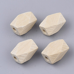 Unfinished Wood Beads, Natural Wooden Beads, Faceted, Polygon, PapayaWhip, 15x10x10mm, Hole: 3mm