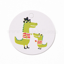 Étiquettes-cadeaux en papier kraft, plat rond avec motif animal, motif de crocodile, 3x0.02 cm, Trou: 3mm, environ 100 pcs / sachet 