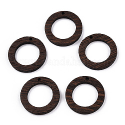 Colgantes de madera de wengué natural, sin teñir, encantos de anillo, coco marrón, 28x3.5mm, agujero: 2 mm