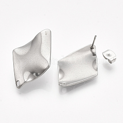 Accessoires de puces d'oreilles en 304 acier inoxydable, avec poussoirs d'oreilles / fermoirs de boucles d'oreilles, losange, couleur inoxydable, 28x18mm, Trou: 1.8mm, longueur de côté: 16.5 mm, pin: 0.7 mm