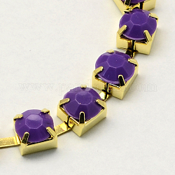 Golden Tone Iron Acrylic Claw Chains, Acrylic Rhinestone Cup Chains, Blue Violet, 8mm, about 42.65 Feet(13m)/bundle