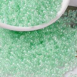 Perline rotonde miyuki rocailles, perline giapponesi, 8/0, (rr271) cristallo foderato verde menta chiaro ab, 3mm, Foro: 1 mm, circa 422~455pcs/10g