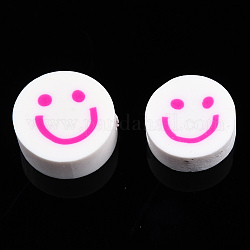 Manuell Polymer Ton Perlen, flach rund mit lächelndem Gesicht, Magenta, 9~10x4 mm, Bohrung: 1.2~1.6 mm
