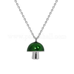 925 colliers pendentif champignon émail argent sterling, chaîne de collier de style polyvalent pour femmes, platine, verte, 15.75 pouce (40 cm)