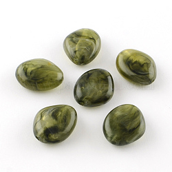 Perline acriliche imitazione della pietra preziosa, oliva, 37x30x14mm, Foro: 3 mm, circa 50pcs/500g