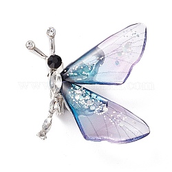 Schmetterlings-Emaille-Pin, exquisite Strassbrosche aus Insektenlegierung für Frauen, Mädchen, Platin Farbe, hellstahlblau, 28.5x29x7 mm, Stift: 0.7 mm