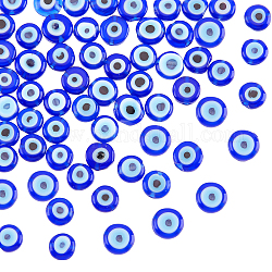 Nbeads handgefertigte Bunte Malerei-Perlenstränge mit bösem Blick, Flachrund, Blau, 6x3 mm, Bohrung: 1 mm, ca. 65 Stk. / Strang, 14'' (35.56 cm)