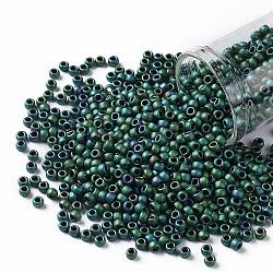 Cuentas de semillas redondas toho, Abalorios de la semilla japonés, (706) iris verde azulado de color mate, 8/0, 3mm, agujero: 1 mm, aproximamente 1110 unidades / 50 g