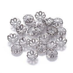 201 ausgefallene Perlenkappen aus Edelstahl, Blume, Edelstahl Farbe, 10x3 mm, Bohrung: 1.8 mm