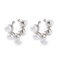 Boucles d'oreilles manchette en laiton avec perles d'imitation abs, boucles d'oreilles non perçantes, platine, 18x6mm
