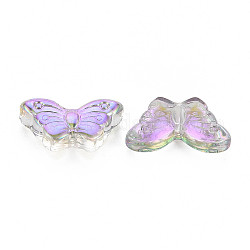 Galvanisieren transparente Glasperlen, halb plattiert, Schmetterling, Pflaume, 8x15x5 mm, Bohrung: 1 mm