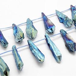 Elettrodeposte quarzo naturale perline di cristallo fili, perline forate, tinto, lacrima, blu, 27~34x8~12x5~9mm, Foro: 1.5 mm, circa 22pcs/filo, 14.3 pollice