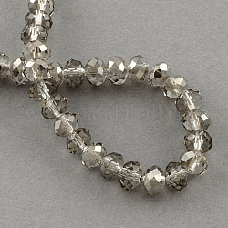 Half Plated Faceted Rondelle Glass Bead Strands, Light Grey, 6x4mm, Hole: 1.5mm, about 100pcs/strand