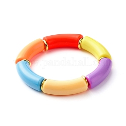 Bracelet extensible de perles acryliques de tube incurvé trapu pour les femmes de fille, rouge, diamètre intérieur: 2-1/8 pouce (5.3 cm)
