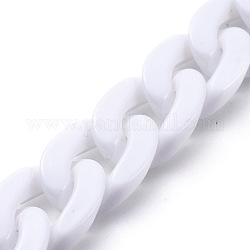 Handmade Opaque Acrylic Curb Chains, Twisted Chain, Oval, for Jewelry Making, White, Link: 30x21x6mm, 39.37 inch(1m)/strand