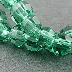 Faceted Dark Cyan Transparent Glass Flat Round Bead Strands, 3.5~4x3mm, Hole: 0.5mm, about 100pcs/strand, 11.4inch