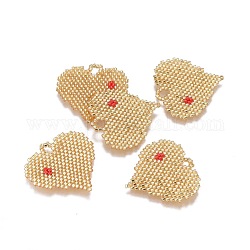 Ciondoli fatti a mano con perline giapponesi, con thread di importazione dal Giappone, modello telaio, cuore, goldenrod, 29~30x30x2mm, Foro: 3 mm