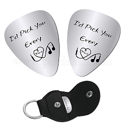 CREATCABIN 2pcs I'd Pick You Every Time Guitar Pick Music Gift Acoustic Electric Guitar Bass Rock Pick Accessories for Husband Boyfriend Son Father with PU Leather Keychain 1.26 x 0.86 Inch
