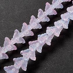 Perle di vetro trasparente filo, farfalla, perla rosa, 8x15x4.5mm, Foro: 1 mm, circa 60pcs/filo, 13.78~14.17 pollice (35 cm ~ 36 cm)