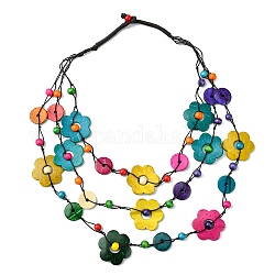 Colliers 3 couche perlés de fleurs de noix de coco naturelles teintes, bijoux bohèmes pour femmes, colorées, 25.20 pouce (64 cm)