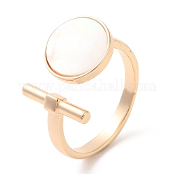 Anello con polsino aperto rotondo e a colonna piatto in conchiglia naturale, anelli di ottone per le donne, vero placcato oro 18k, diametro interno: 17.8mm