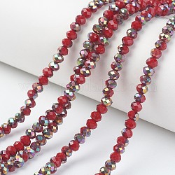 Chapelets de perles en verre opaque électrolytique, la moitié rose doré, facette, rondelle, rouge foncé, 8x6mm, Trou: 1mm, Environ 65~68 pcs/chapelet, 15.7~16.1 pouce (40~41 cm)