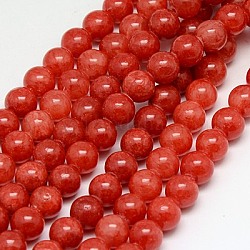 Fili di perline giada gialla naturale, tinto, tondo, arancio rosso, 6mm, Foro: 1 mm, circa 70pcs/filo, 15.75 pollice