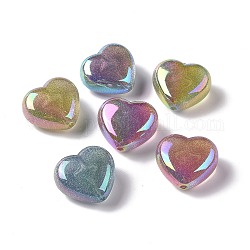 Cuentas de polvo de purpurina de plástico ABS iridiscente arco iris chapado uv, corazón, color mezclado, 24.5x27x14mm, agujero: 2 mm
