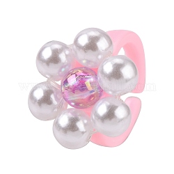 Transparente Fingerringe aus Acrylmanschette, mit transparenten Perlen aus Acrylimitat und transparenten Perlen aus Acryl, Blume, rosa, uns Größe 3 (14mm)
