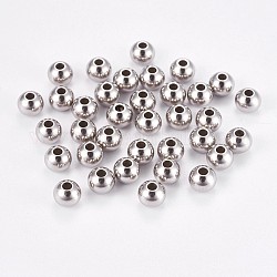 304 Edelstahl glatt runde Perlen, Edelstahl Farbe, 6x4.8 mm, Bohrung: 2 mm
