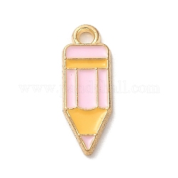 Colgantes de esmalte de aleación, dorado, amuleto de lápiz, rosa, 18.5x6.5x1mm, agujero: 1.8 mm